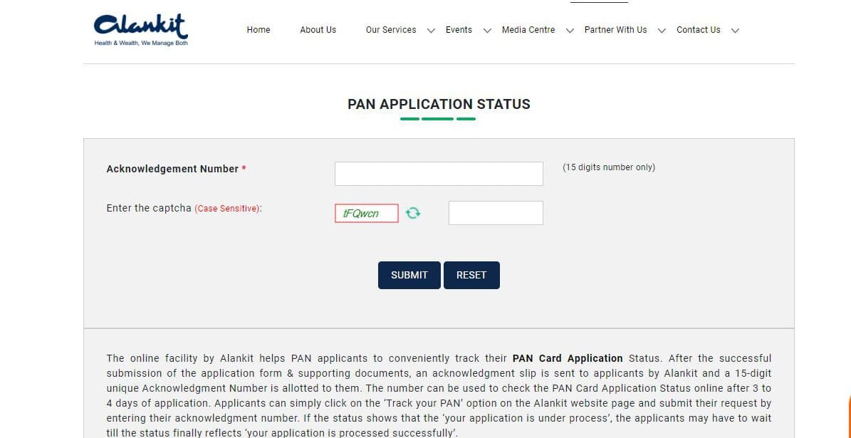How to check PAN card status - Alankit